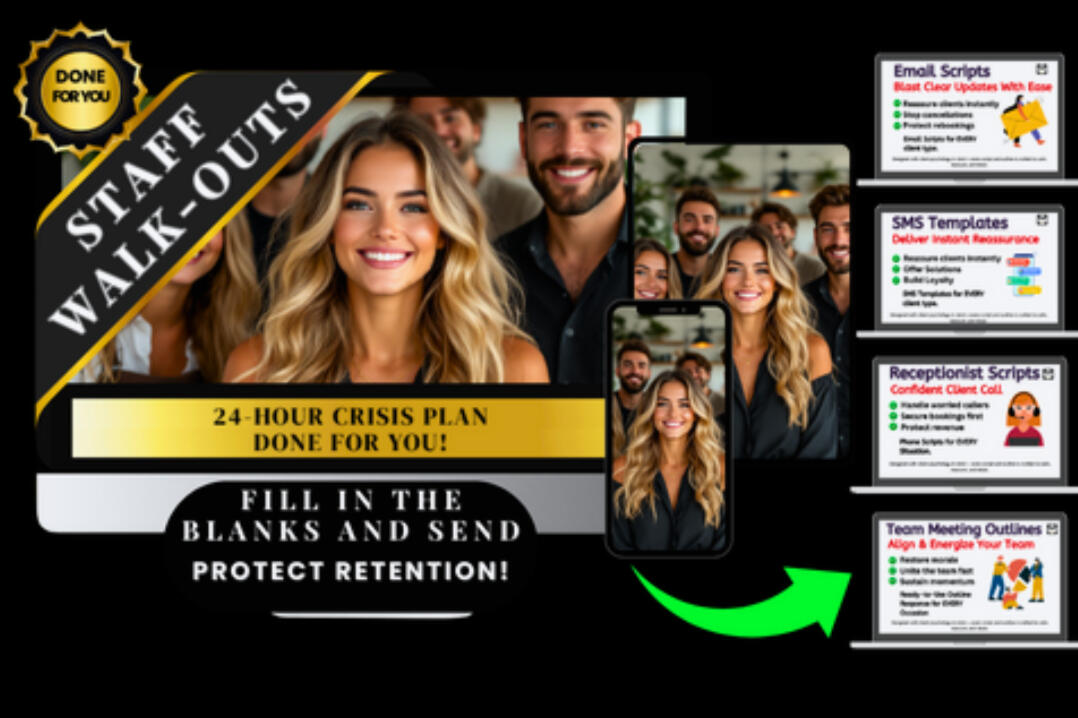 Emotional Connection in Hair Consultations - CMP Program for Stylists Receptionist calmly handling client calls after staff walkout — part of the 24-Hour Team Crisis Plan for salons and barbershops to protect revenue, client trust, and appointment continuity.